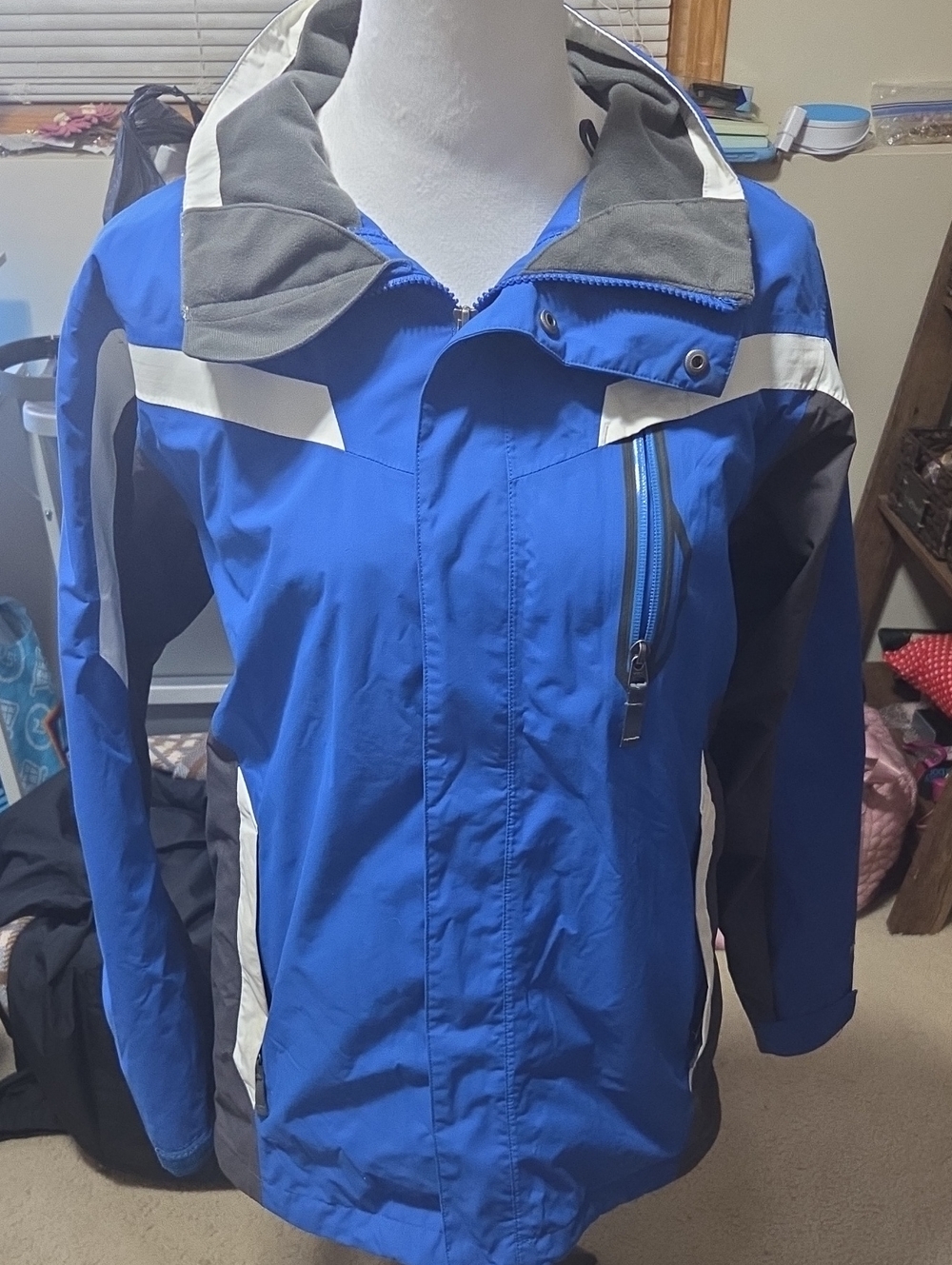 The North Face Boys Blue & Gray Waterproof Jacket with White Accents
